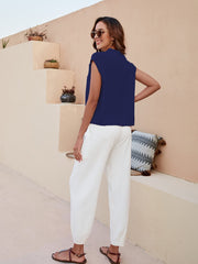 Women's Solid Sweater Vest Casual Crew Neck Short Sleeve