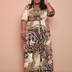  Casual Dress Women's Plus Painting Print Half Sleeve Maxi Dress