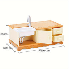 Dollhouse Kitchen Set with Dining Table & Cabinet Pretend Play Toy