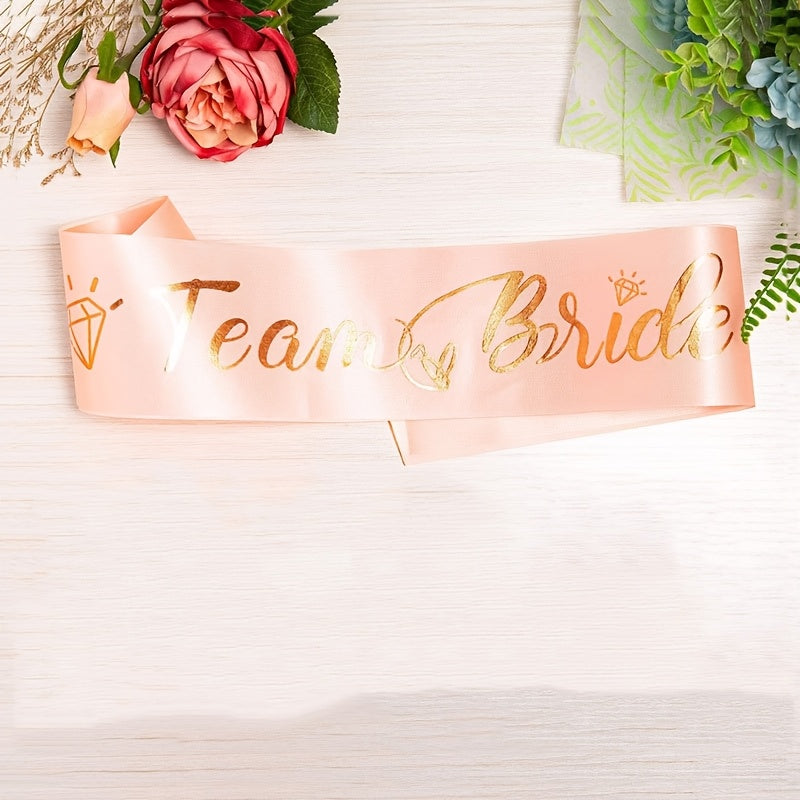 TEAM BRIDE Rose Golden Sash Romantic Bridesmaid Shoulder Ribbon