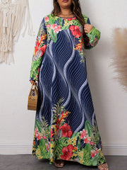  Stripe & Tropical Print Maxi Dress