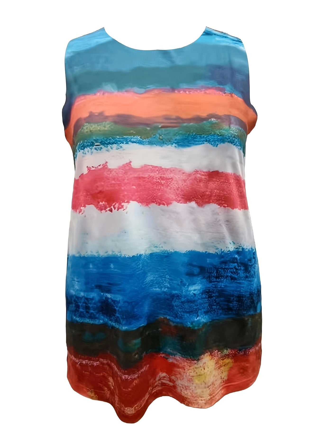  Stripe Print Round Neck Tank Top