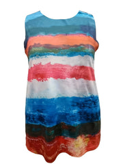  Stripe Print Round Neck Tank Top