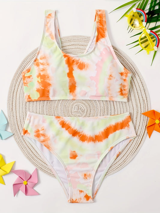 Girls Tie Dye 2pcs Bikini Set & Bathing Suit for Beach Vacation Gift