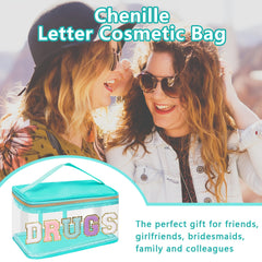 Chenille Letter Clear Makeup Bag Waterproof Glitter Cosmetic Handbag
