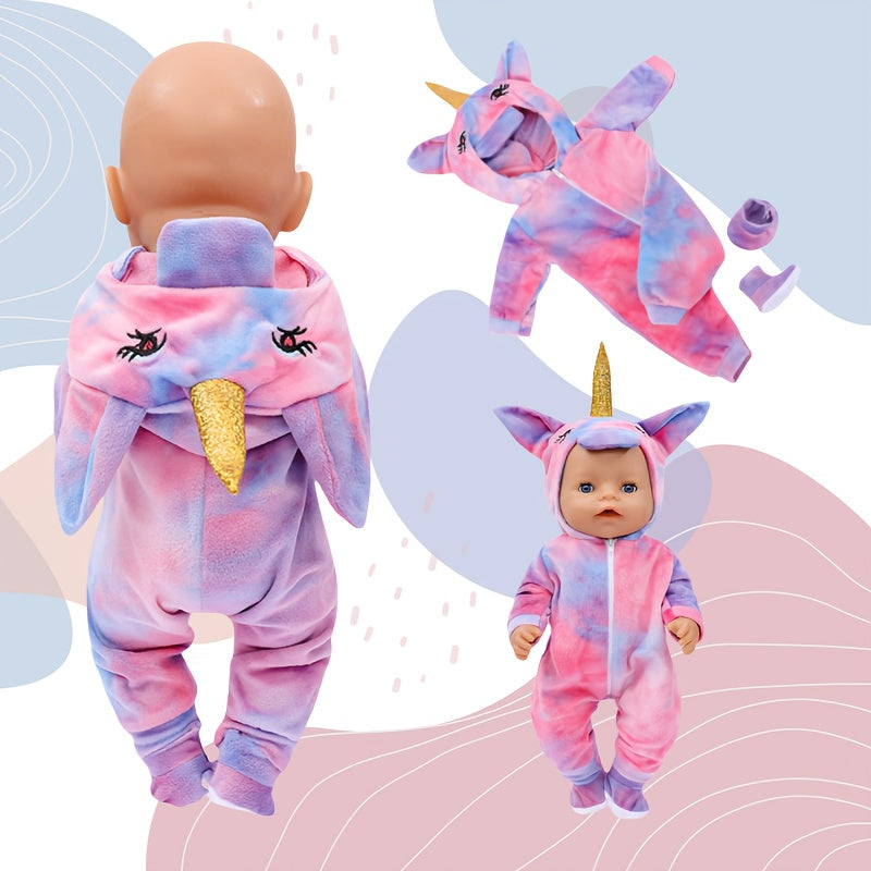 Doll Unicorn Onesie Vibrant Pink Purple Polyester Dress with Golden Horn Ears