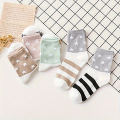 5 Pairs Star Print Striped Socks Women's Stockings
