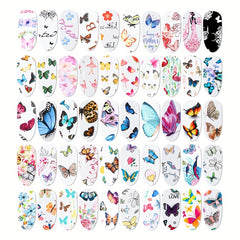 50 Sheet Butterfly Flower Nail Foil Stickers Self Adhesive Nail Art Decals