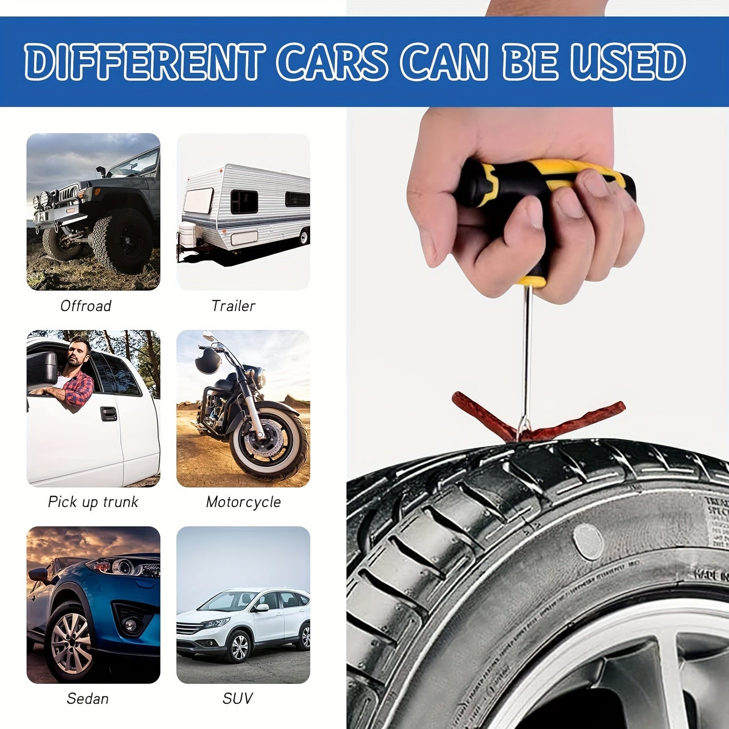 4pcs Quick Tubeless Tire Repair Kit - Heavy Duty Puncture Repair