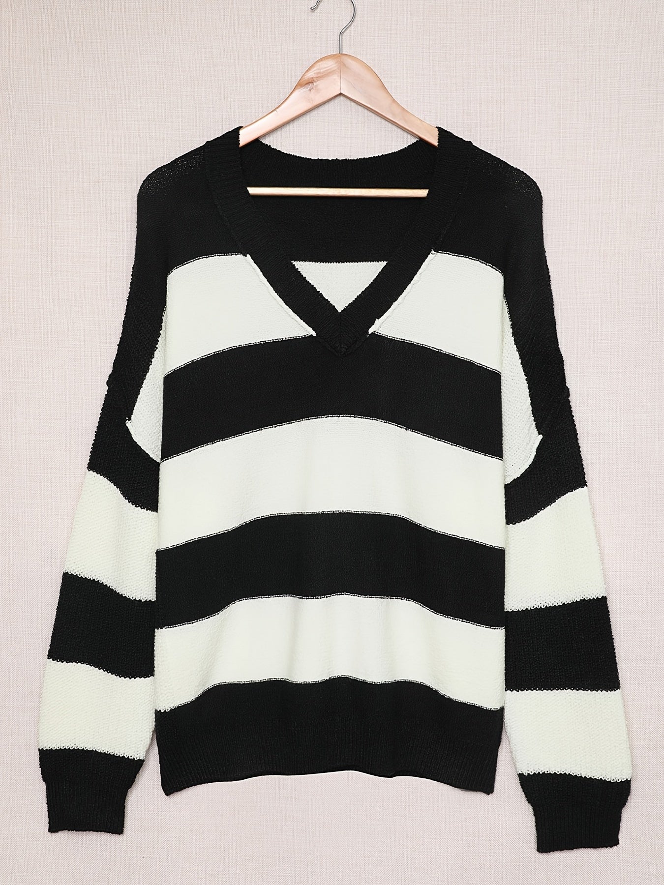 Colorblock V Neck Drop Shoulder Sweater Plus Size