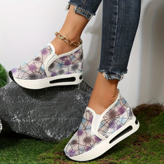 Women's Lace Wedge Shoes Slip On Loafers With Hidden Heel