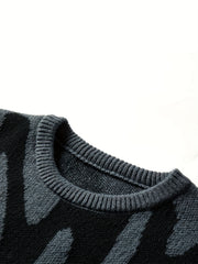 Knitted Letter Print Sweater Men's Casual Warm Crew Neck Pullover