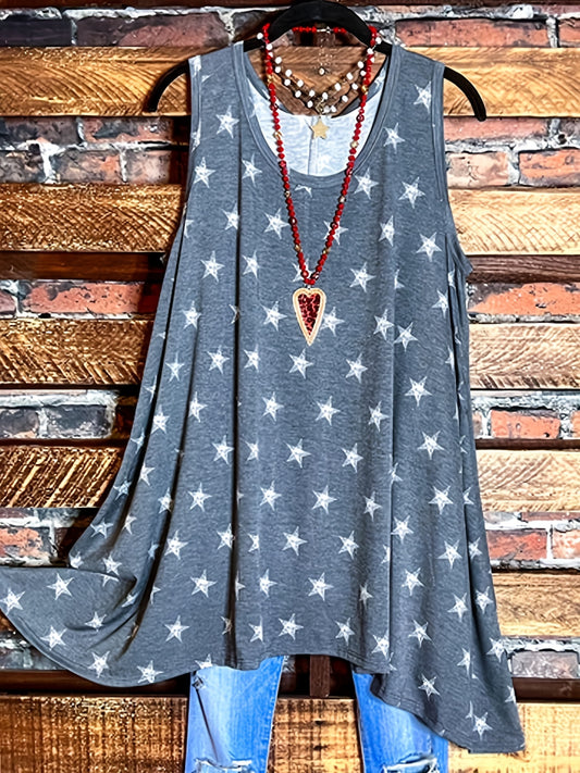  Star Print Round Neck Tank Top