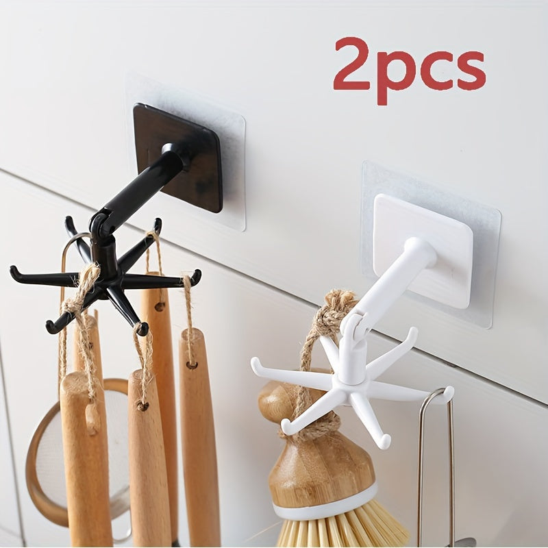 Kitchen Rotating Hooks for Utensils - Wall Mounted Utensil Rack with 6 Hooks
