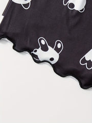 Panda Print Pajama Set Crew Neck Cami Top & Elastic Waistband Shorts