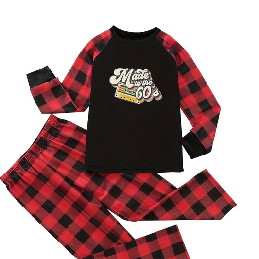  '60s' Letter & Plaid Print Pajama Set