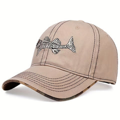 Unisex Fishbone Embroidery Baseball Cap Adjustable Sunshade Outdoor Sport