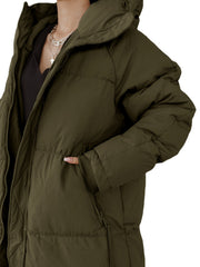 Long Length Down Perka Casual Hooded Zip Up Warm Outerwear