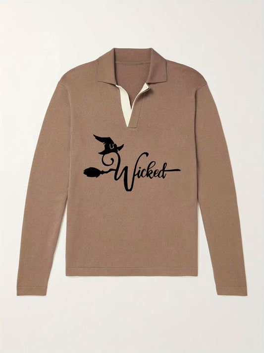 Men's Witch Pattern Knit Polo Shirt