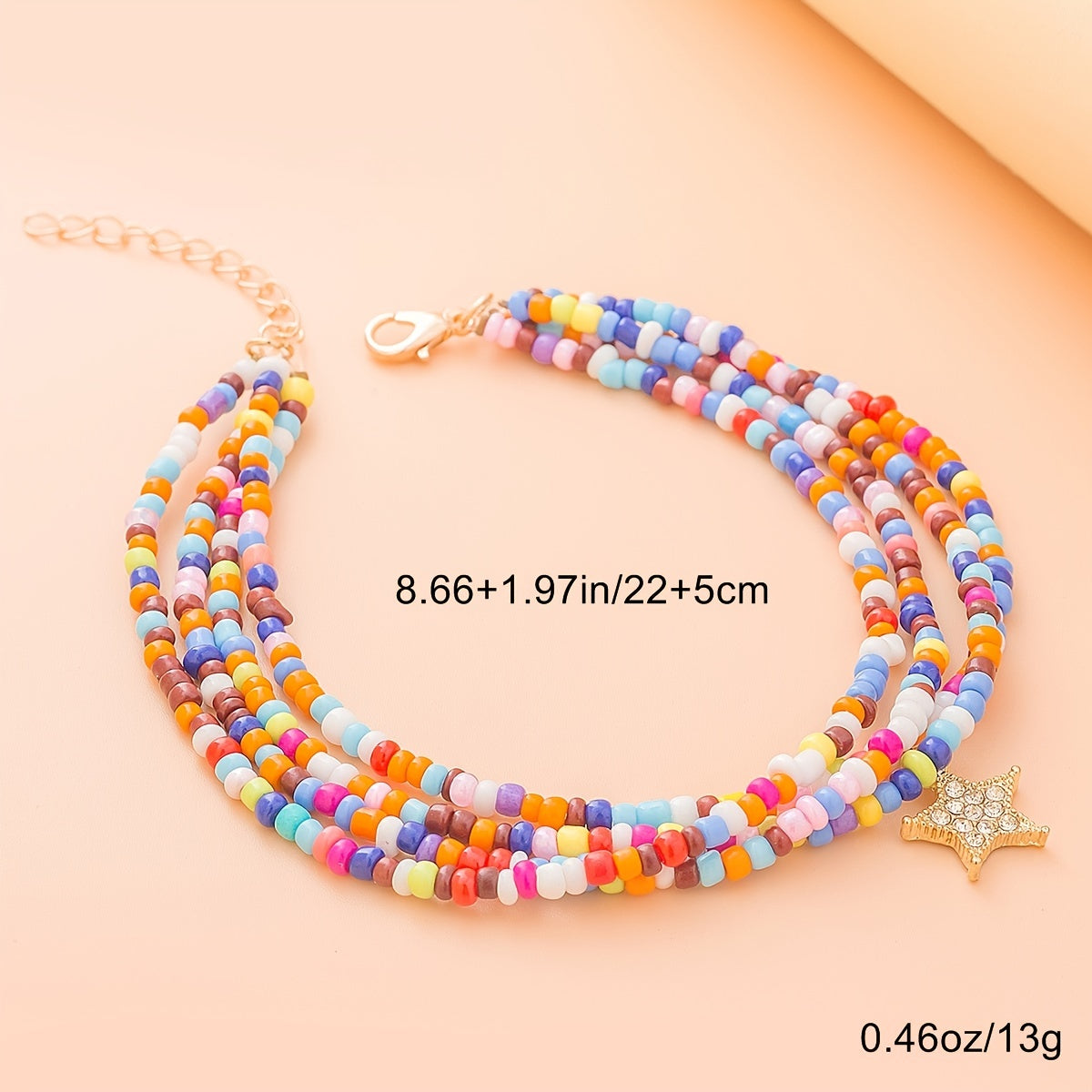 Star Shape Pendant Anklet Colorful Rice Beads Boho Style Foot Jewelry