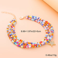 Star Shape Pendant Anklet Colorful Rice Beads Boho Style Foot Jewelry