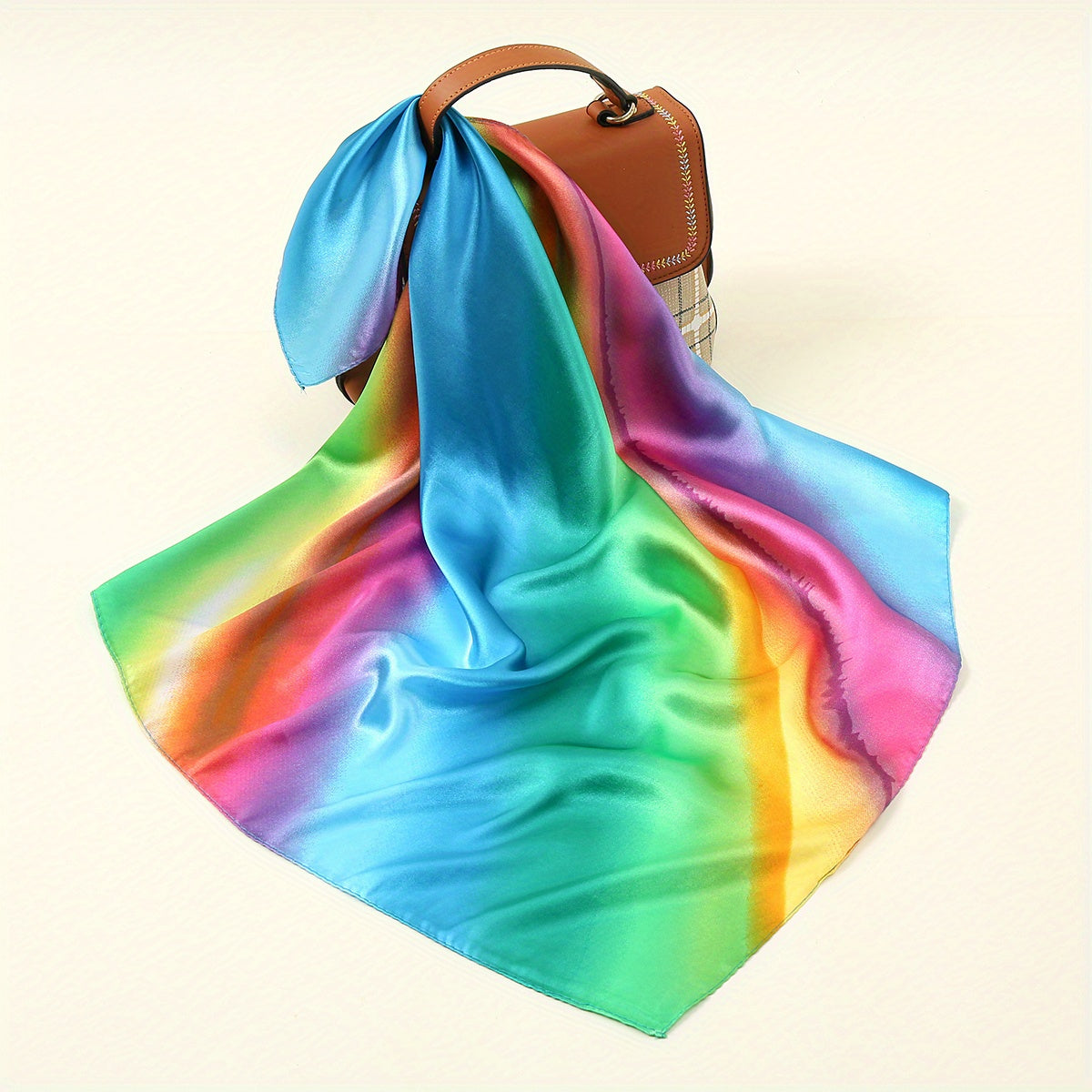 Colorful Square Scarf Gradient Tie Dye Satin Silk Shawl Neckerchief