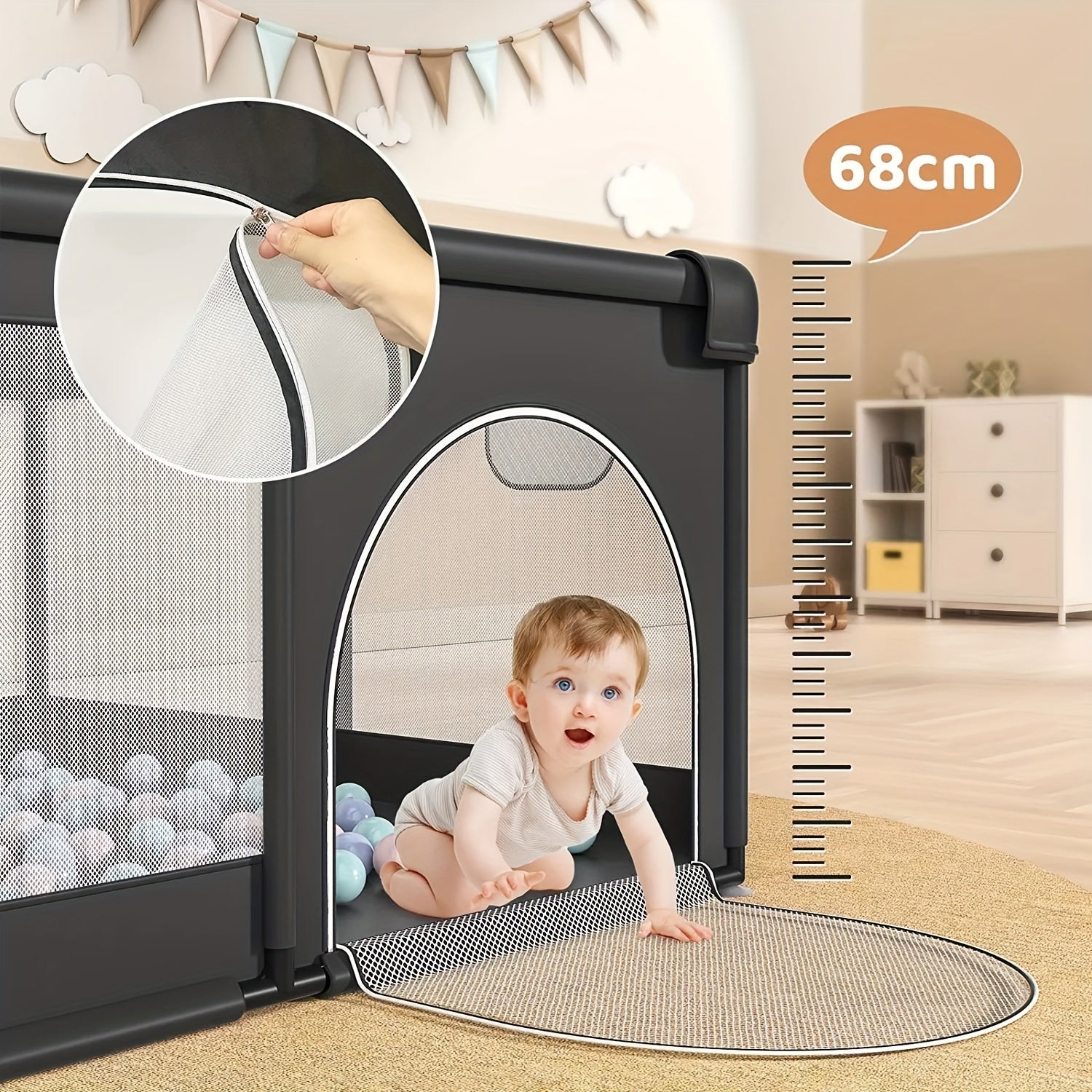 Large Baby Playpen with Non-Slip Base