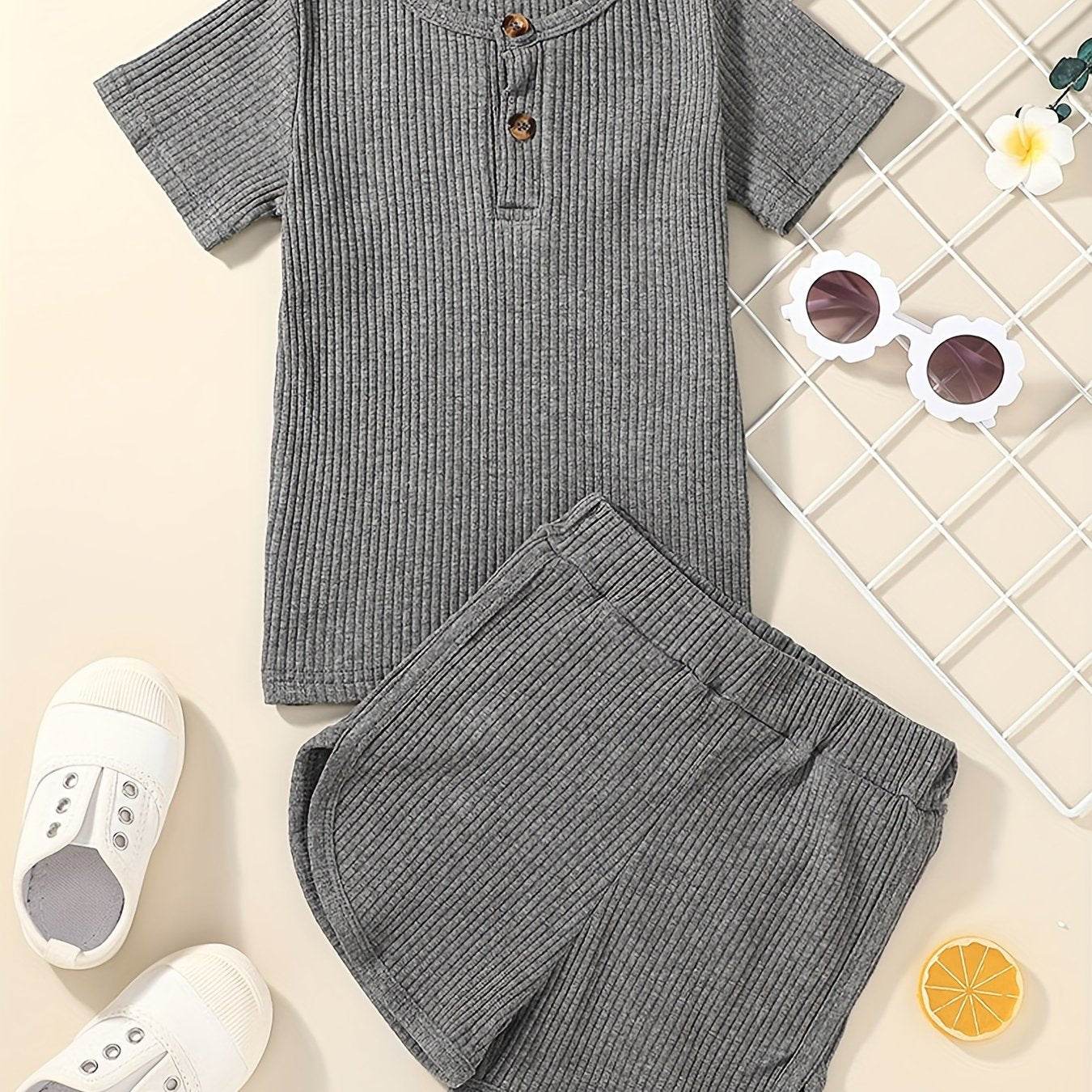 Boy's 2pcs T Shirt & Shorts Set Solid Outfits for Summer
