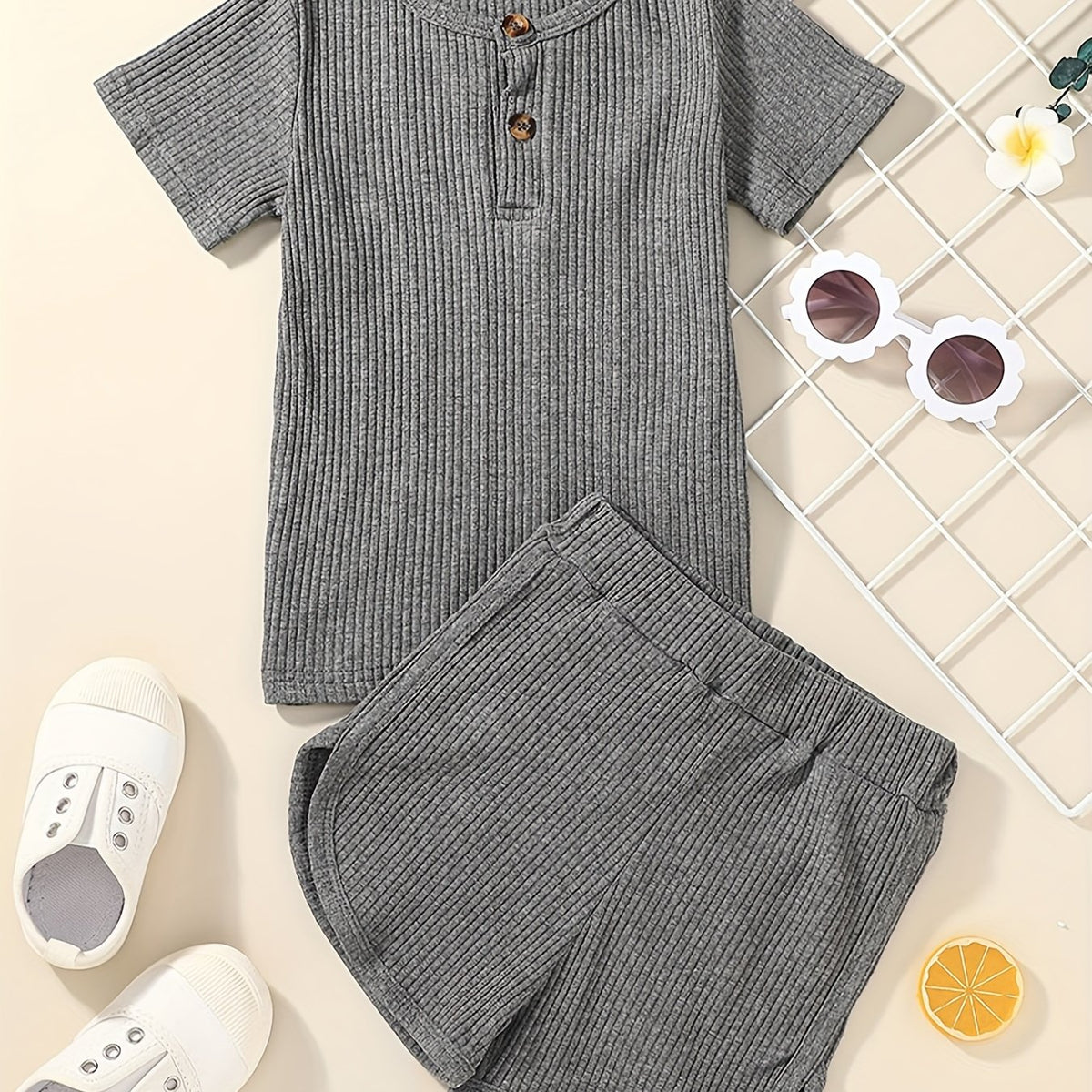 Boy's 2pcs T Shirt & Shorts Set Solid Outfits for Summer