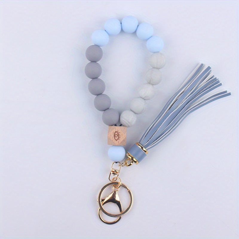 Silicone Beaded Keychain Bracelet for Women Car Keyring Pendant Wristlet Bangle