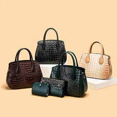 Crocodile Embossed Handbag Tote Bag Combo Set
