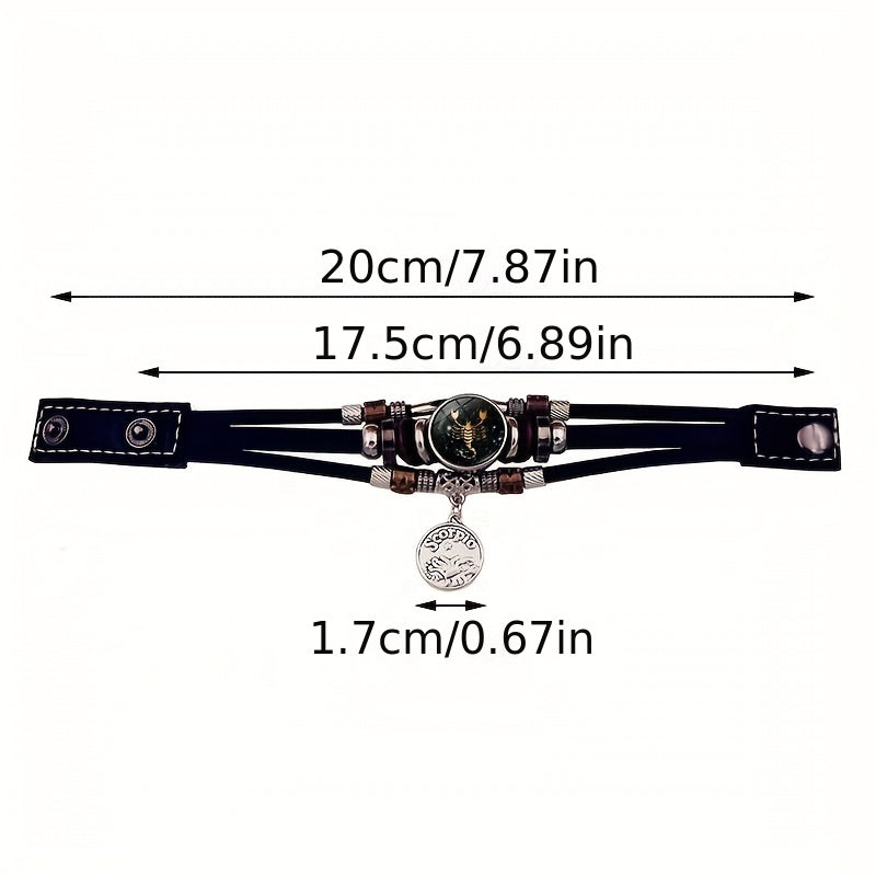 12 Zodiac Luminous Leather Bracelet Multilayer Beaded Hand Jewelry