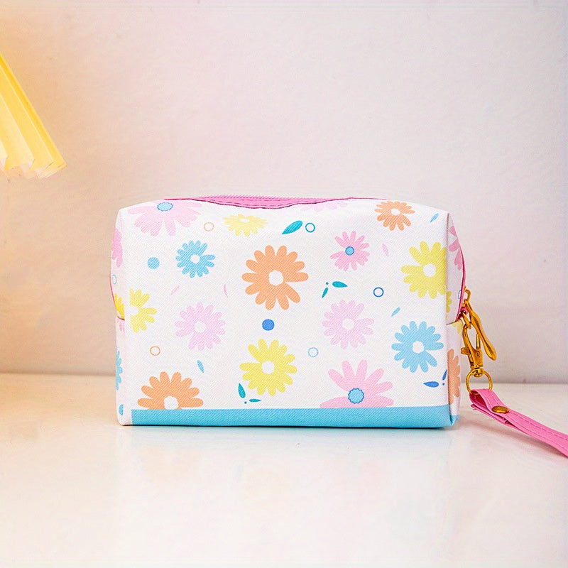 Cherry Print Square Makeup Bag Cartoon PU Toiletry Bag