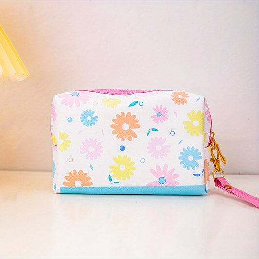 Cherry Print Square Makeup Bag Cartoon PU Toiletry Bag