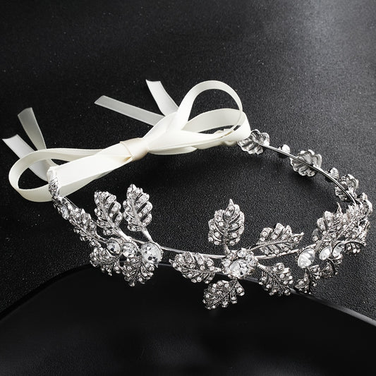 Silver Flower Headband Leaf Bridal Hairband Crown