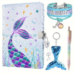 Mermaid Sequin Notebook Set with Lock & Pen