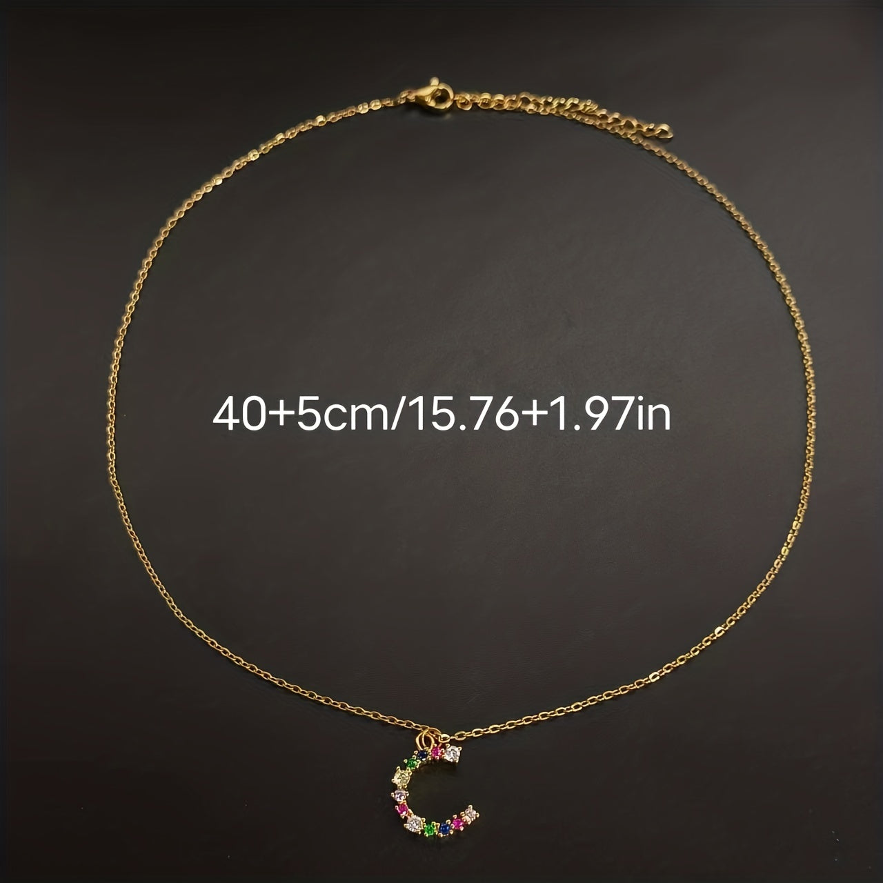Colorful Crystal C Letter Pendant Necklace
