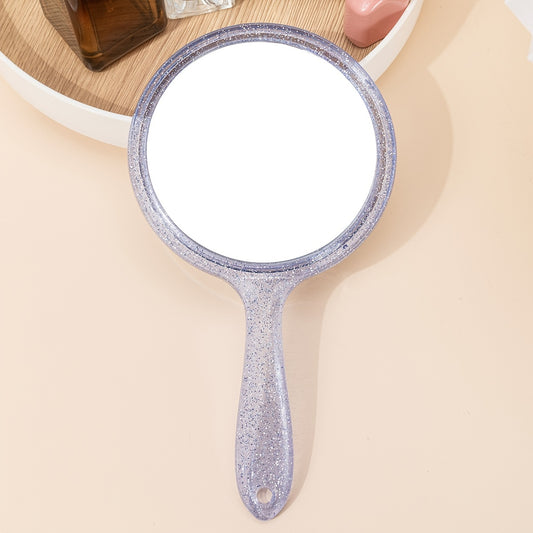 Round Handheld Makeup Vanity Mirror Bright Purple Handle