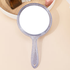 Round Handheld Makeup Vanity Mirror Bright Purple Handle