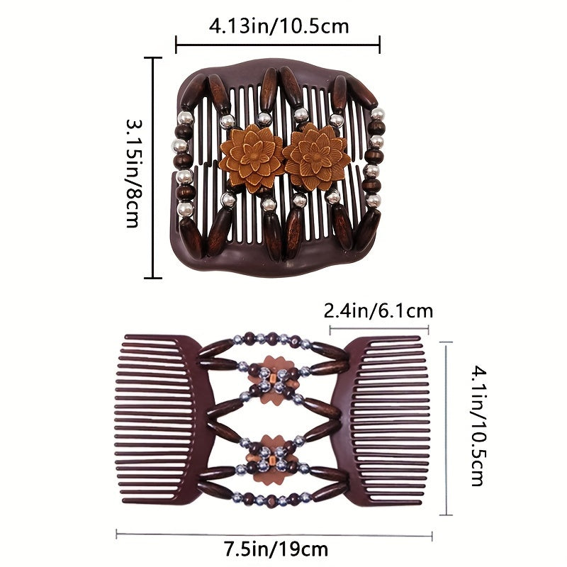 Magic Hair Comb Set with Wooden Beads Double Row Styling Tool for Women & G