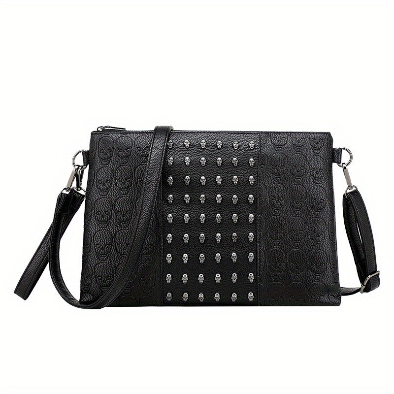 Gothic Skull Rivet Studded Crossbody Bag Y2K Punk Shoulder Bag