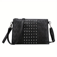 Gothic Skull Rivet Studded Crossbody Bag Y2K Punk Shoulder Bag