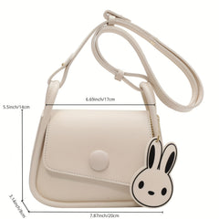 Colorblock Shoulder Bag Mini Flap Purse With Bunny Pendant