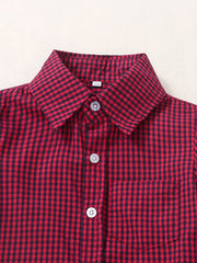 Toddler Boys Plaid Graphic Button Pocket Casual Short Sleeve Shirt