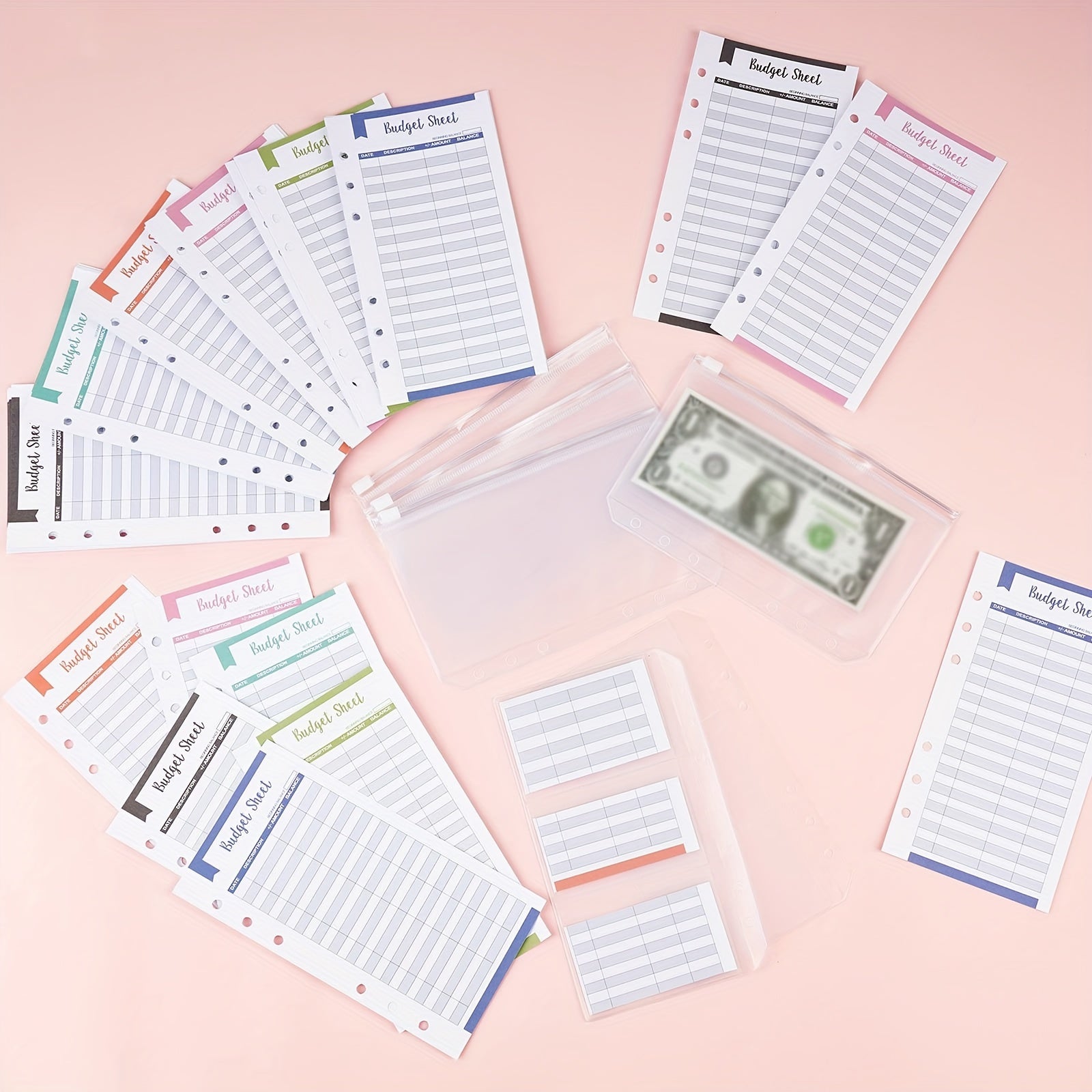 70pcs A6 Budget Binder Pockets & Expense Tracker Sheets Set
