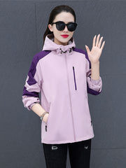 Women's Outdoor Block Sports Jacket Zipper Pockets Waterproof & Breathable