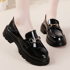 Women's Platform Loafers Slip On PU Leather Shoes