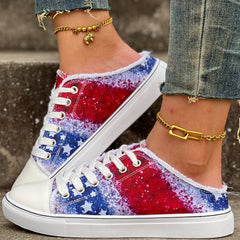 Women's Star Print Mule Sneakers Casual Lace Up Outdoor Shoes