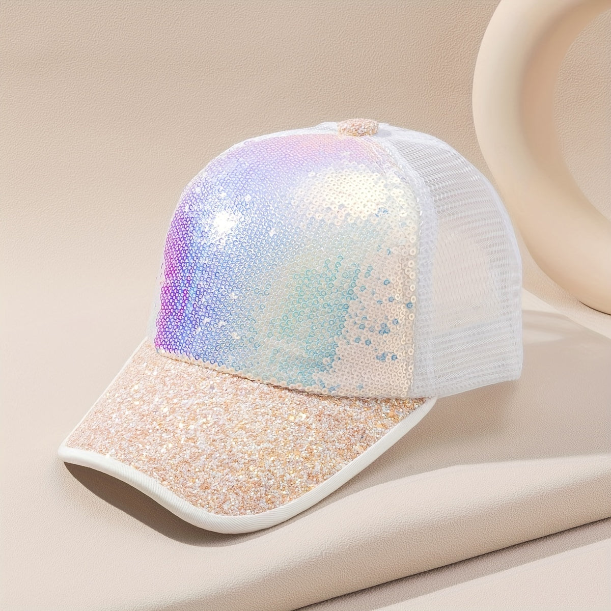 Sequin Mesh Trucker Hat Breathable Dad Hat For Women