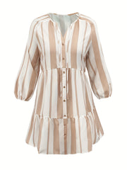  Stripe Print Lantern Sleeve Mini Dress